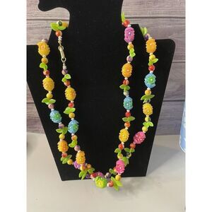 Vintage 1950s Carmen Miranda 48" Necklace Fruit Salad Lucite Flapper Style
